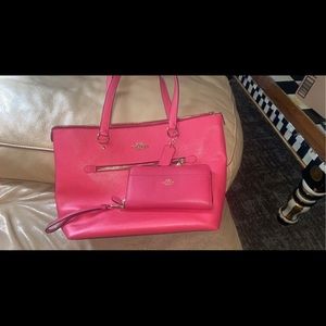 Matching pink Coach purse and wallet